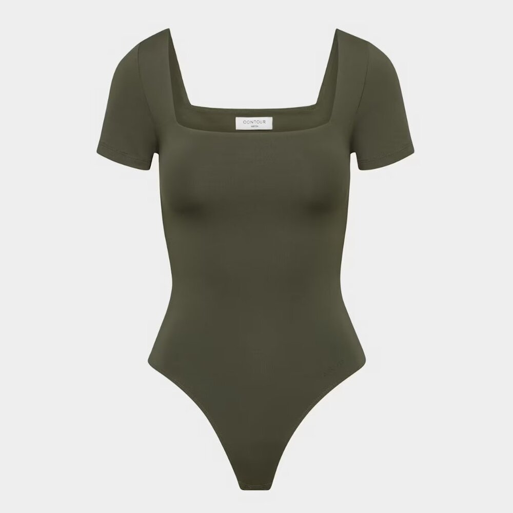 Aritzia Babaton Original Contour Squareneck Bodysuit in Dark Olive Green